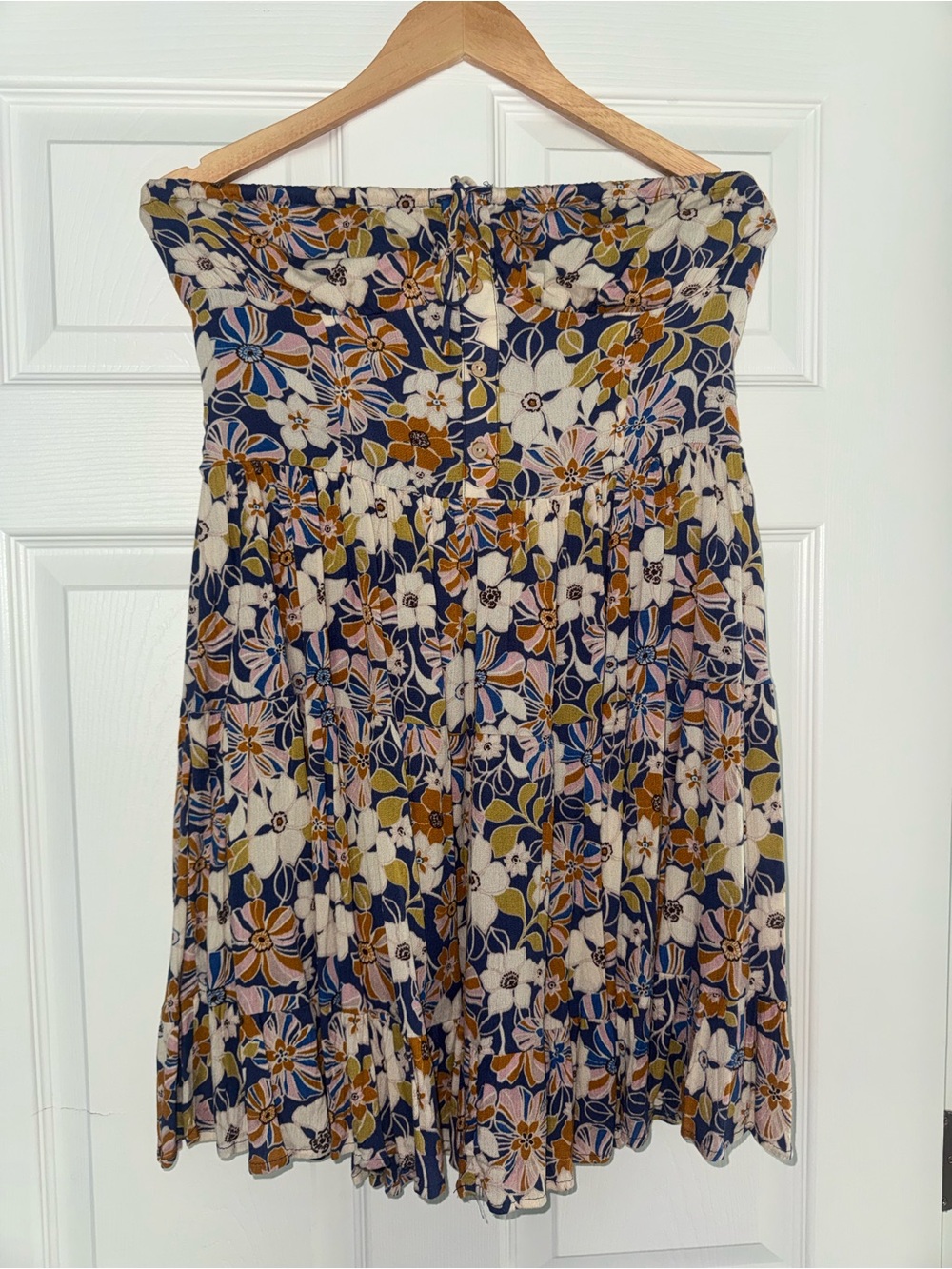 Floral Tiered Midi Skirt - Navy, Pink & Olive